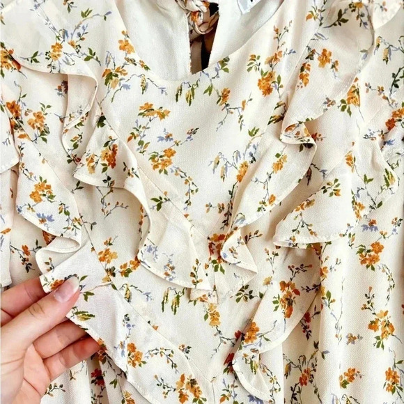 NWT Reformation Malachi Floral Ruffle Mini Dress in Cream Yellow Julius Size 6 - Picture 9 of 13
